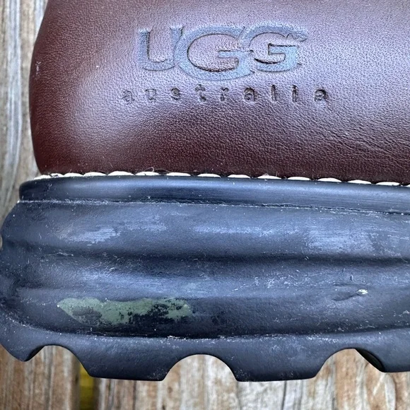 Ugg Brooks Brown Leather Shearling Lined Mid Rise Boots Women's Size 7 - Picture 7 of 8